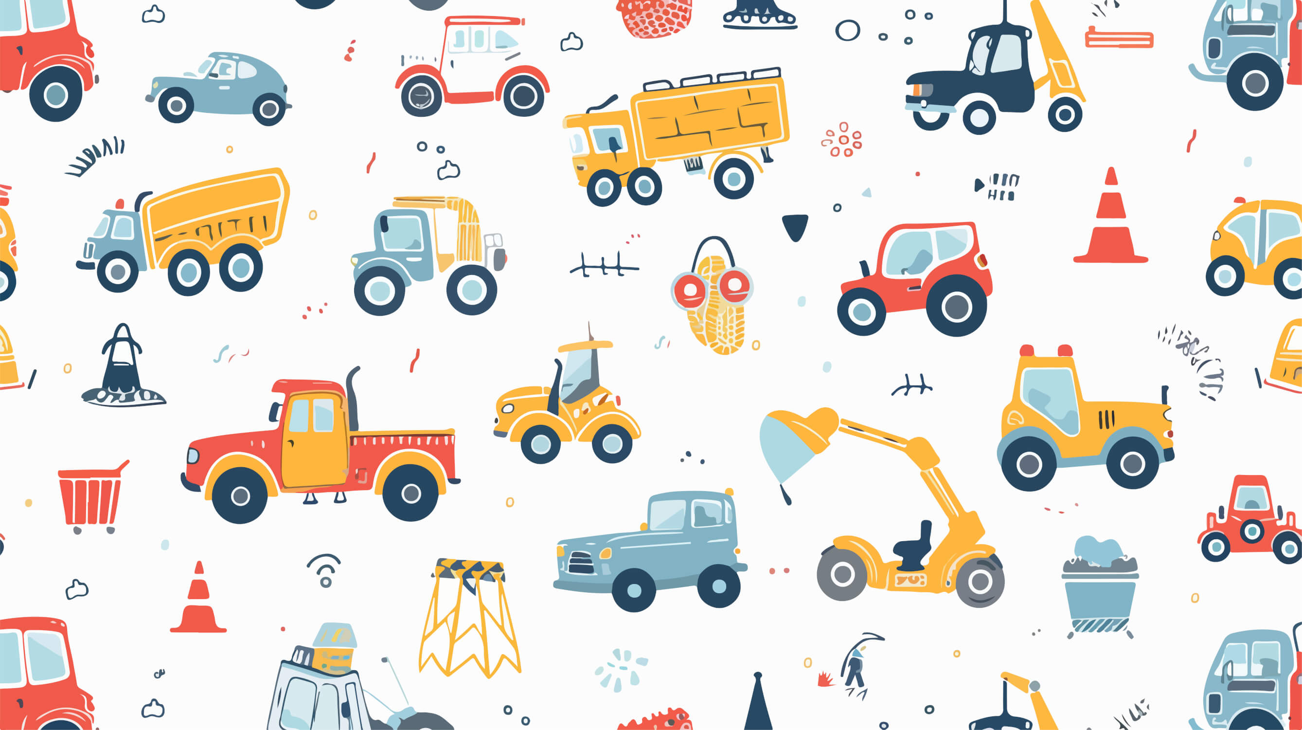 Construction vehicles wallpaper design file showing detailed pattern of trucks and machinery