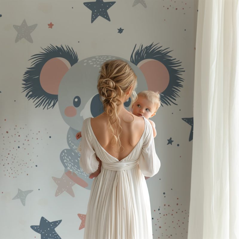 Playroom with koala wallpaper showing scale and full wall impact