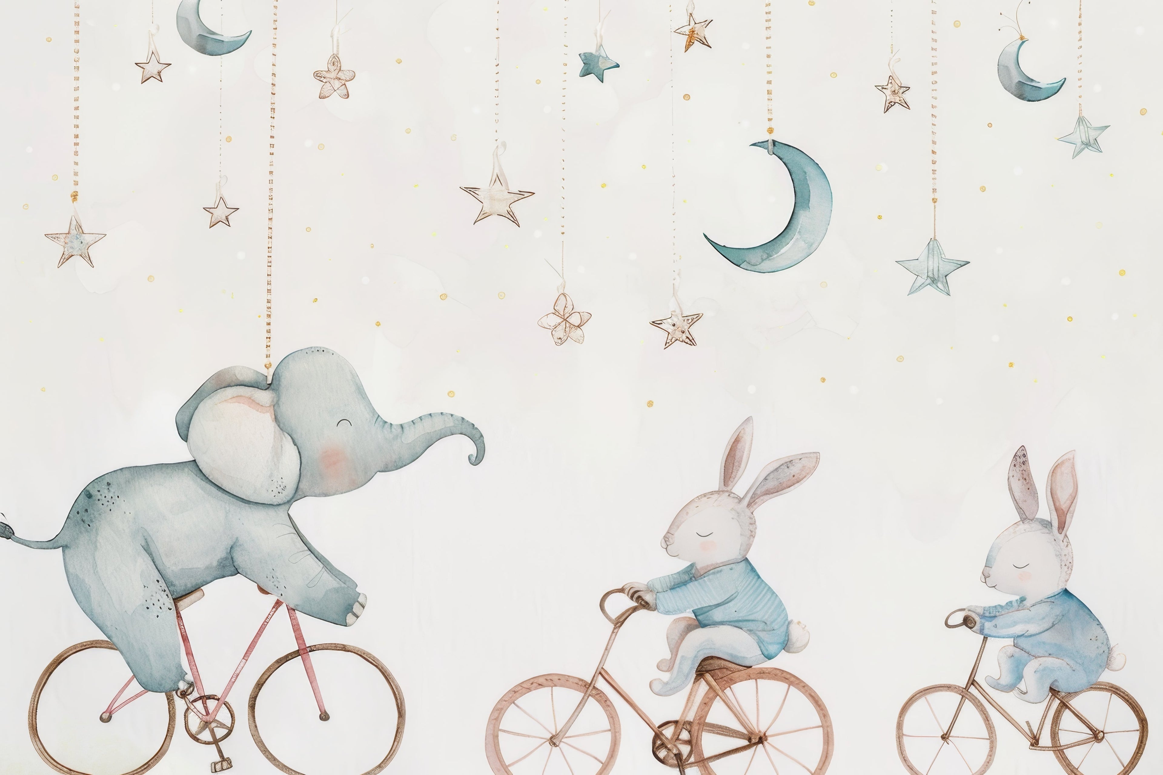 Elephant and bunnies starry night wallpaper design file showing full pattern and details
