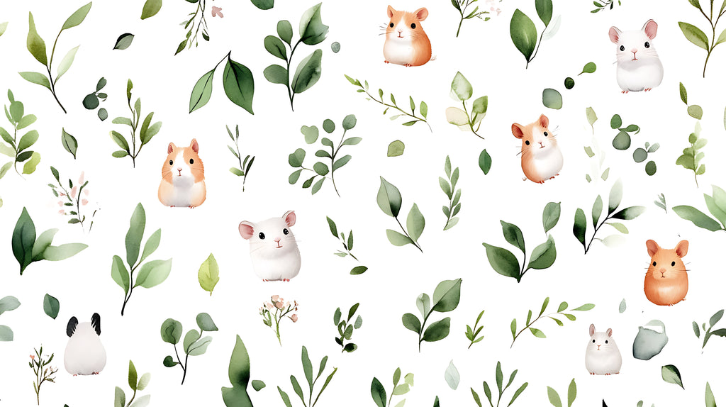 Hamster and green foliage design file showing detailed pattern and soft color palette