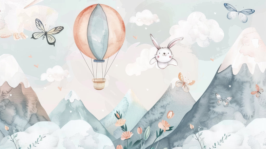 Hot air balloon and bunny adventure design file showing full pattern detail