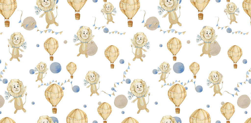 Lions and hot air balloons design file showing the complete wallpaper pattern