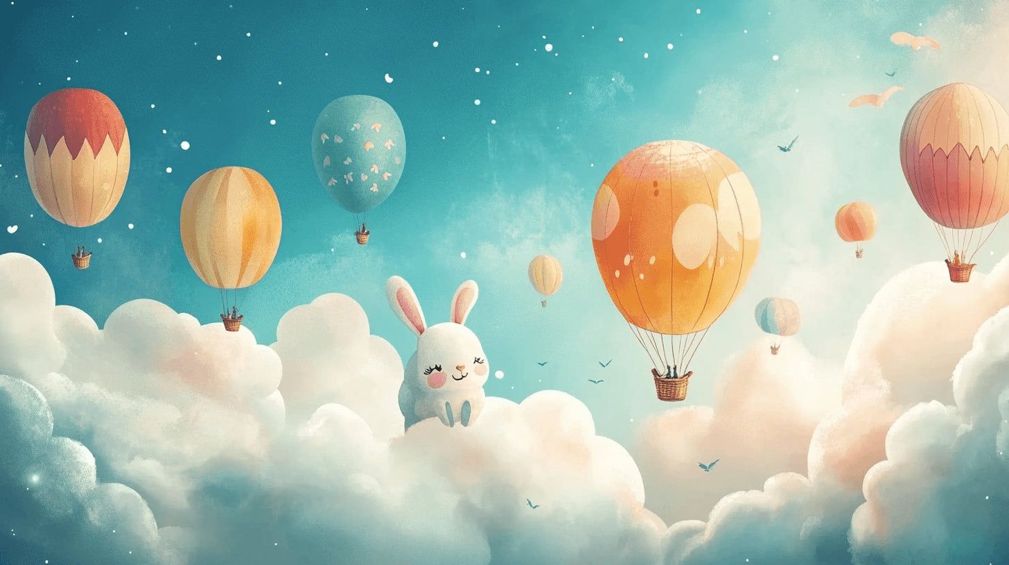 Hot air balloon and bunny cloud wallpaper design file showing full pattern detail