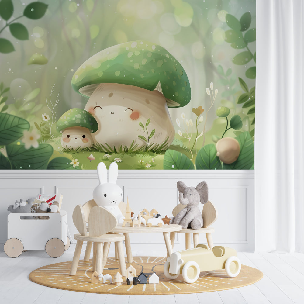 Magical forest wallpaper transforming a toddler's bedroom into an enchanted space