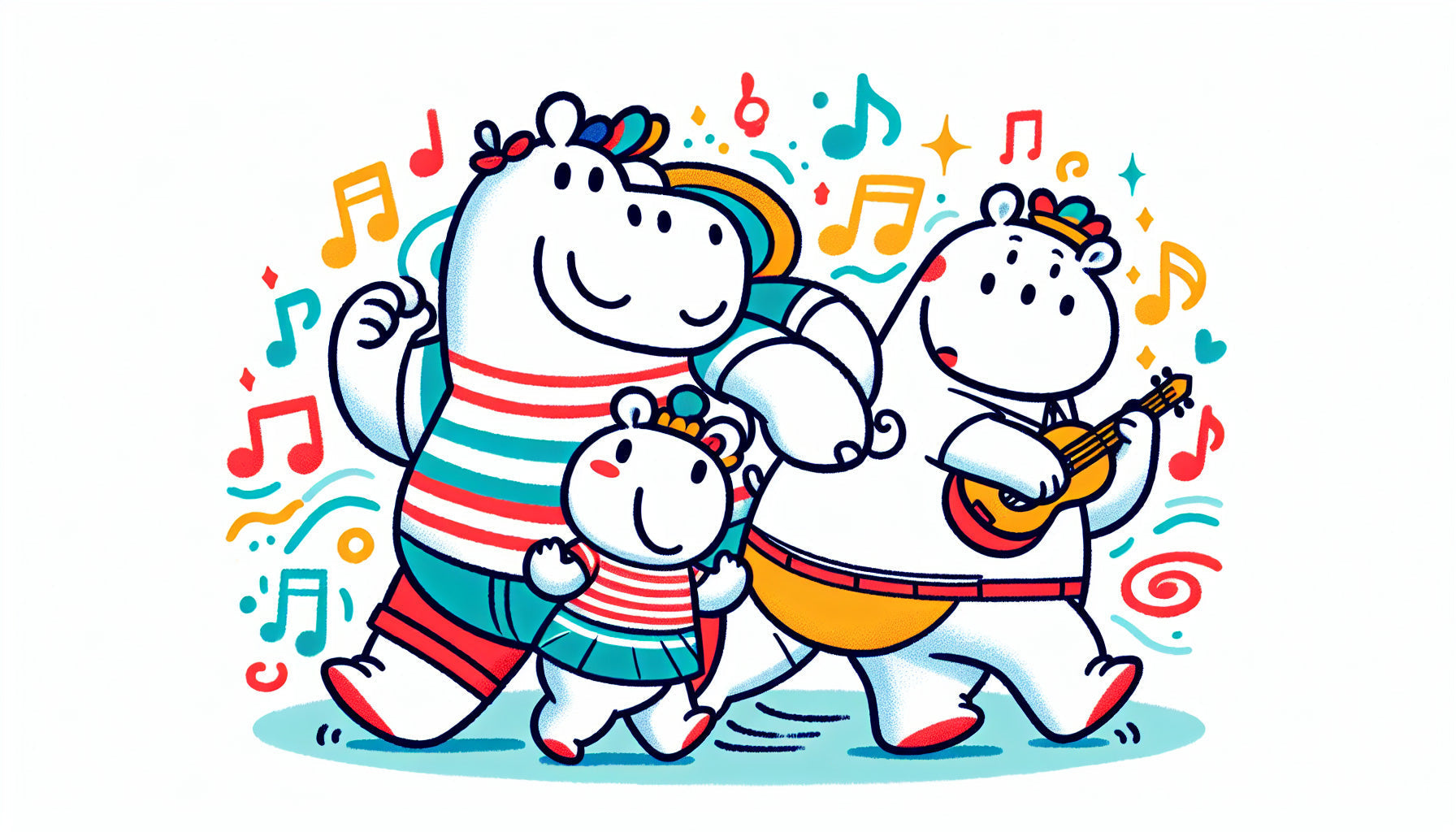 Musical Hippos wallpaper design file showing dancing hippo family with musical notes pattern