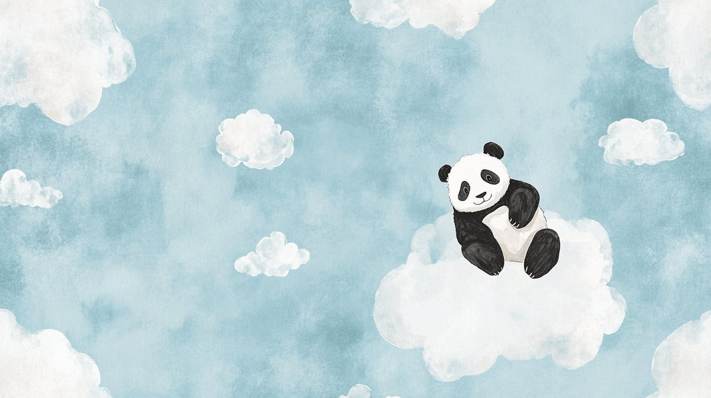Panda and clouds nursery wallpaper design file showing full pattern and color details