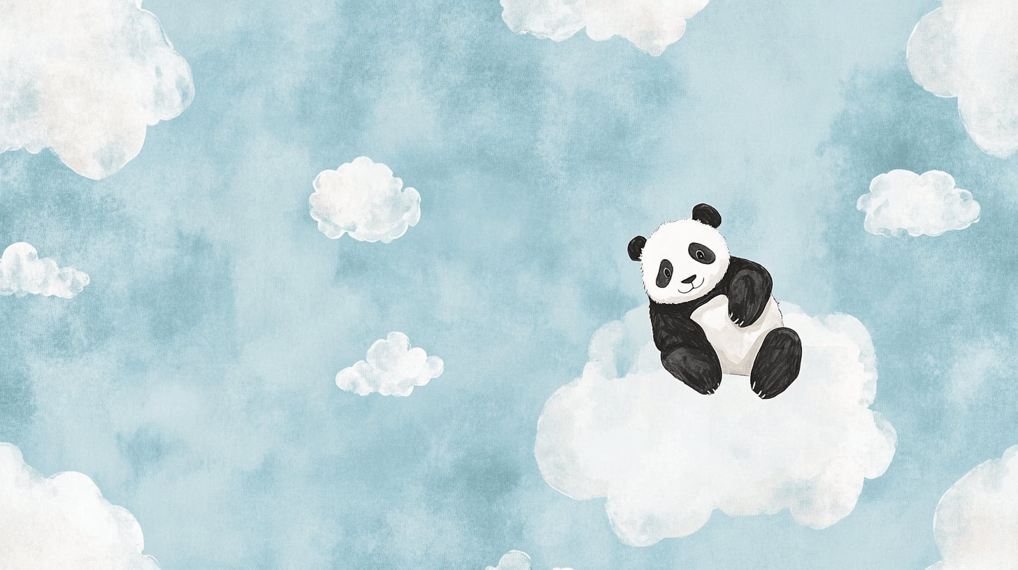 Panda and clouds nursery wallpaper design file showing full pattern and color details