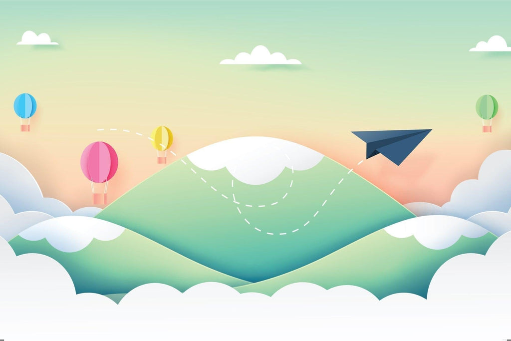 Paper airplane and hot air balloon design file showing full pattern and color details