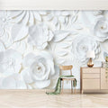 Pink castle wallpaper with mountains creating a magical atmosphere in a modern nursery with white furniture