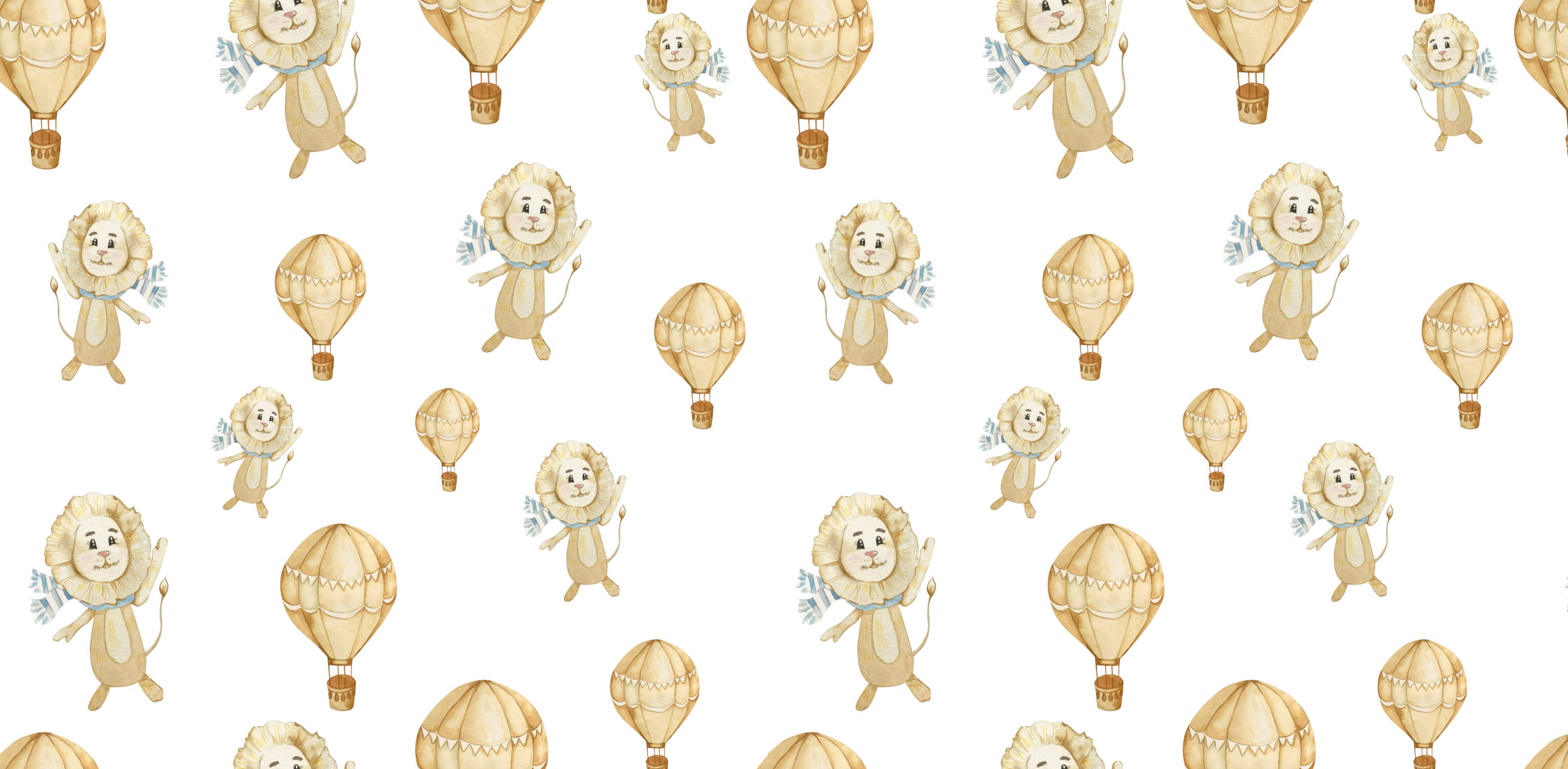 Lion and Hot Air Balloon wallpaper design file showing full pattern repeat