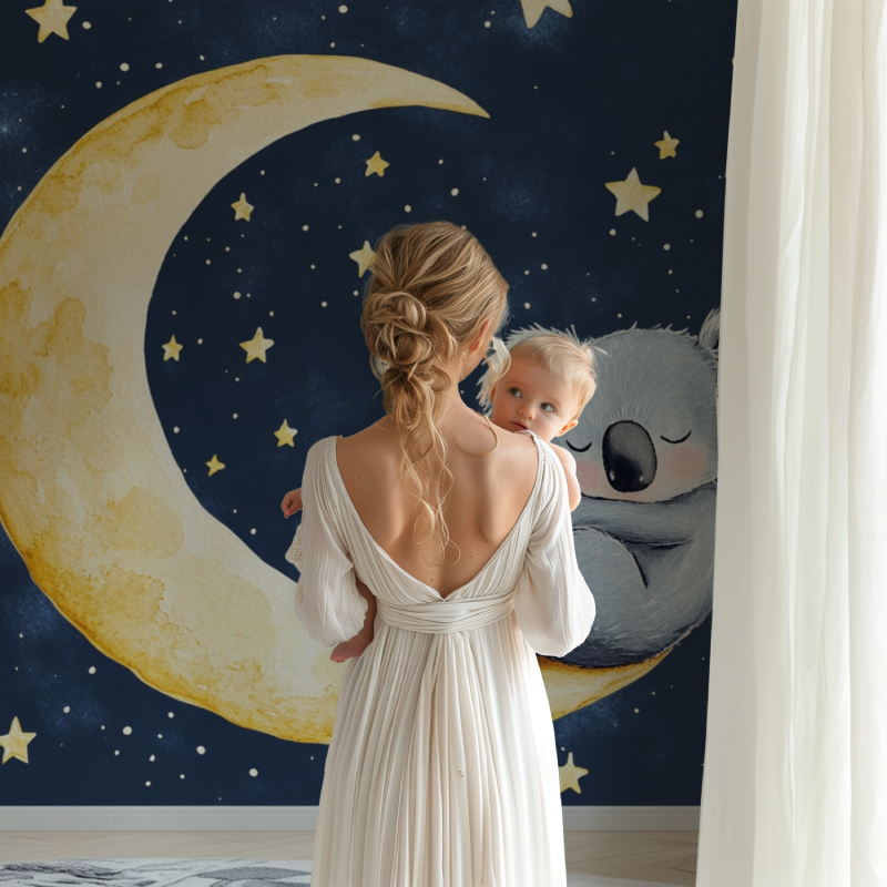 Night sky koala mural bringing magic to a toddler's bedroom