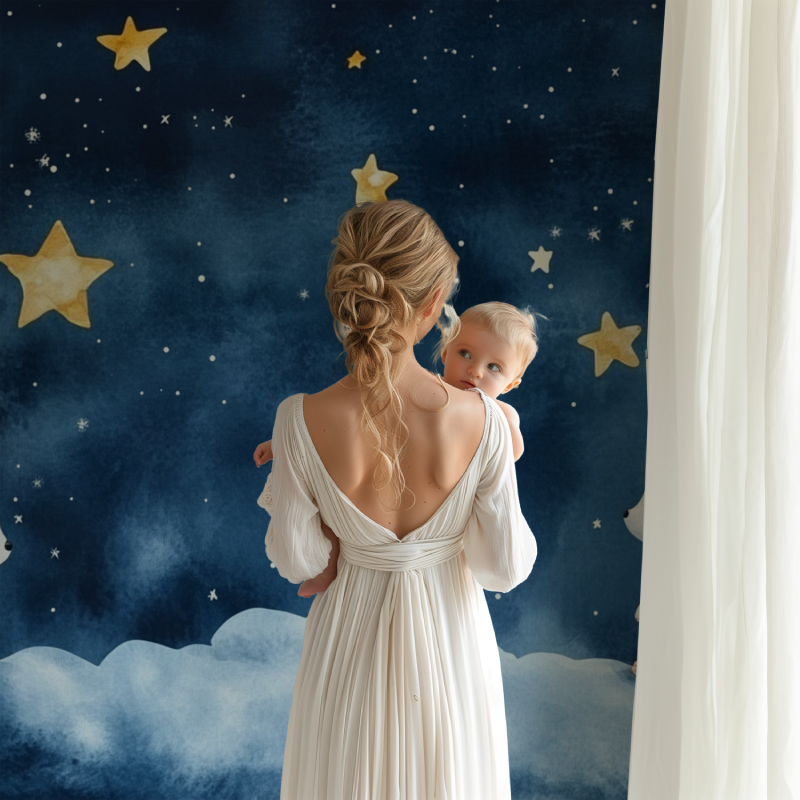 Nursery wall with starry bunny design creating a peaceful sleeping environment