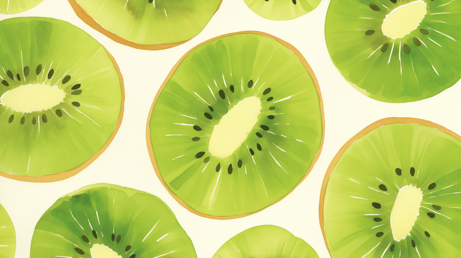 Fresh green kiwi fruit pattern design file showing detailed slices and seeds on white background
