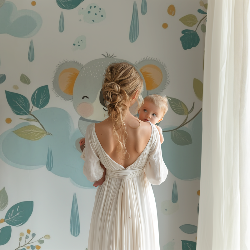Koala wall mural showcased in a Scandinavian-style children's bedroom