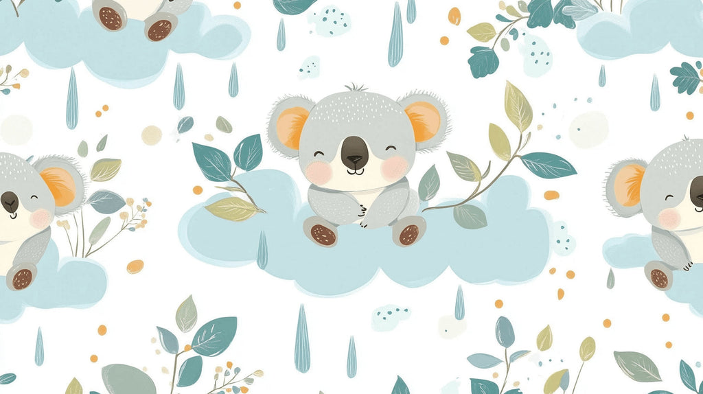 Koala nursery wallpaper design file showing detailed cloud pattern and adorable koala character
