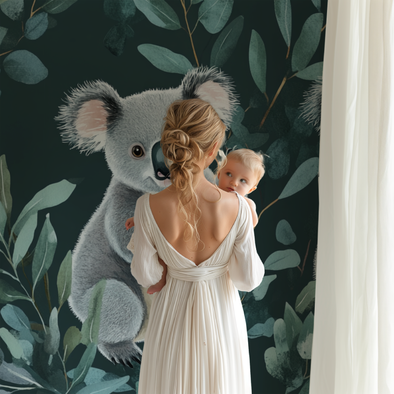 Australian koala wallpaper bringing life to a reading nook corner
