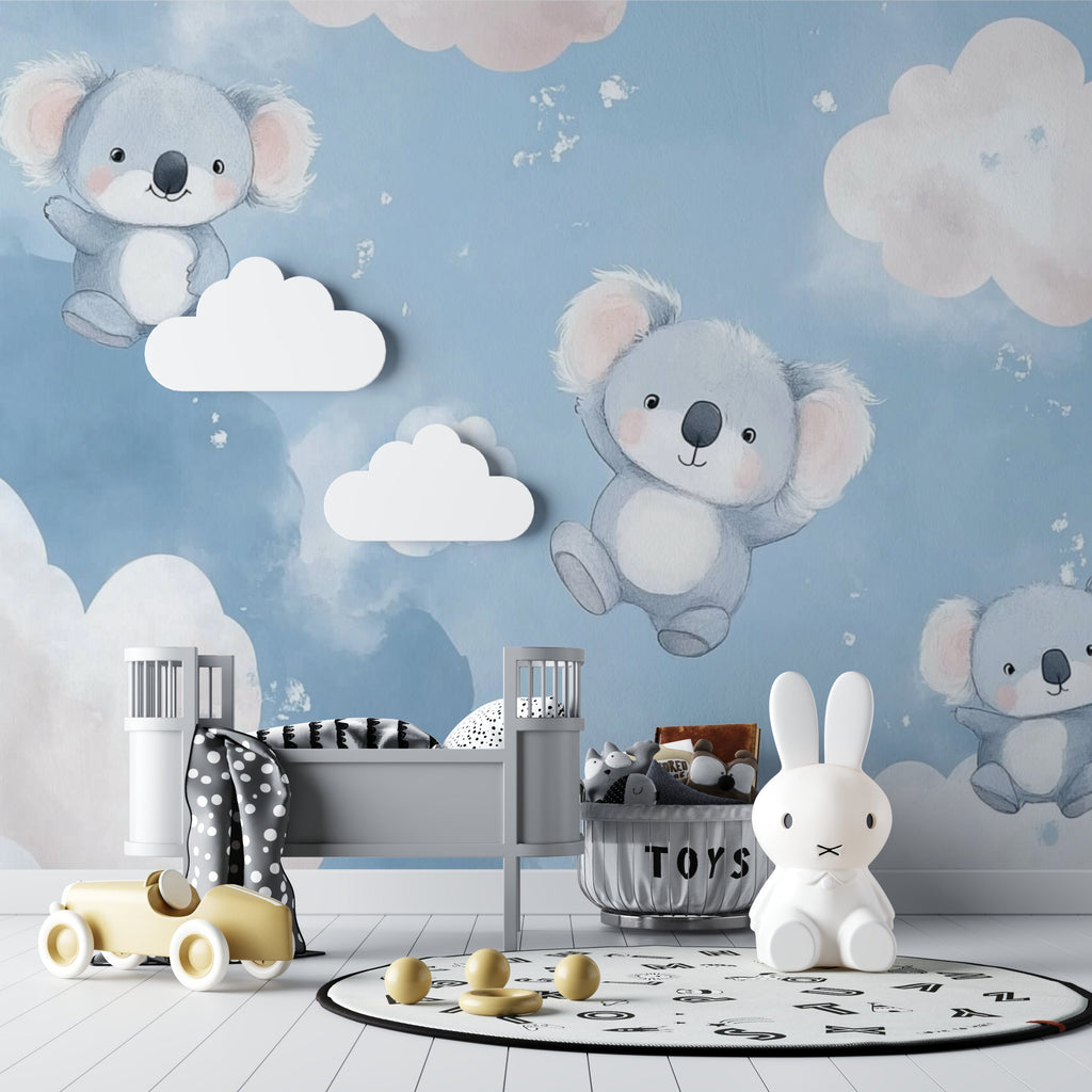 Australian koala mural adding charm to a playroom with educational toys