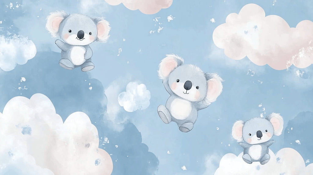 Koala and clouds design file showing detailed watercolor artwork and pattern layout