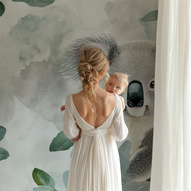 Australian koala wall mural bringing nature into a cozy reading nook