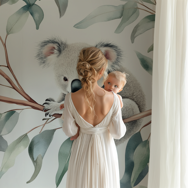 Australian wildlife mural installation in a modern playroom setting