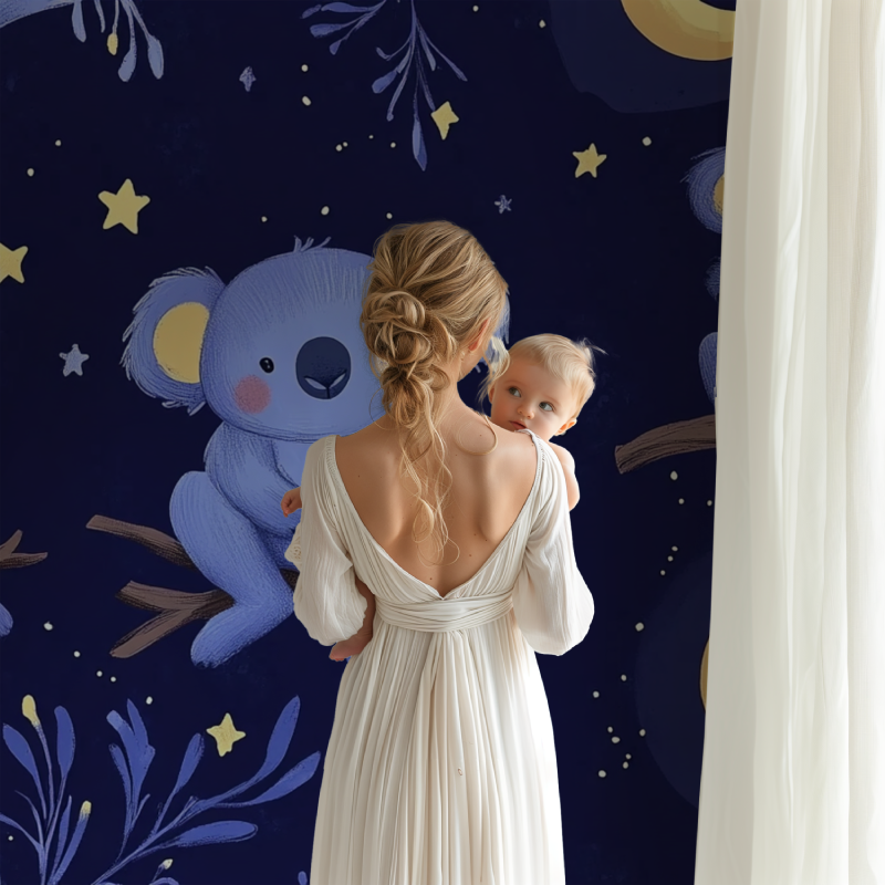 Koala stars wallpaper adding whimsy to a modern playroom setting
