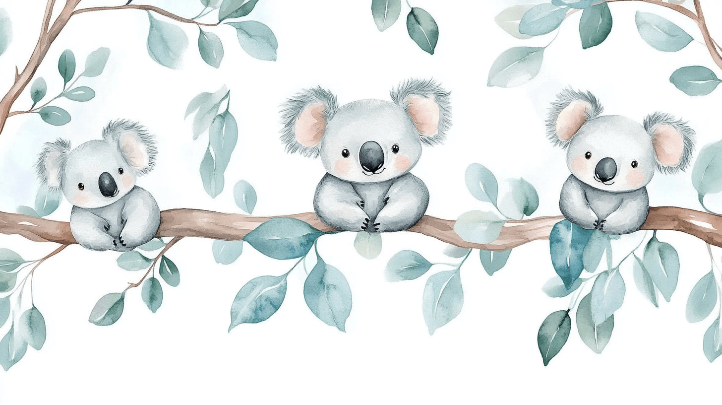 Koala and eucalyptus watercolor design file showing delicate pattern details and soft color palette