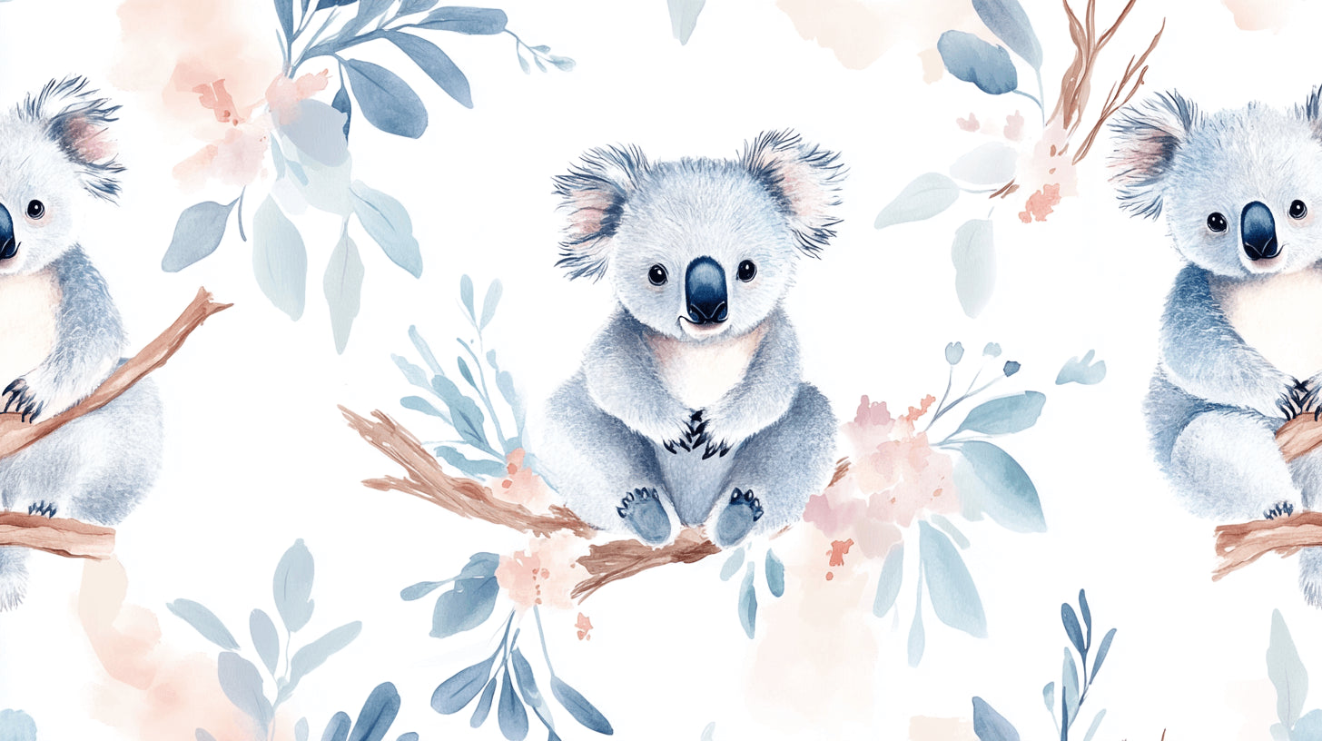 Watercolor koala and eucalyptus design file showing detailed pattern and soft color palette