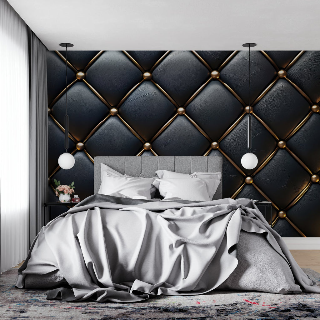 Leather textured wallpaper bringing luxury to hotel lobby entrance