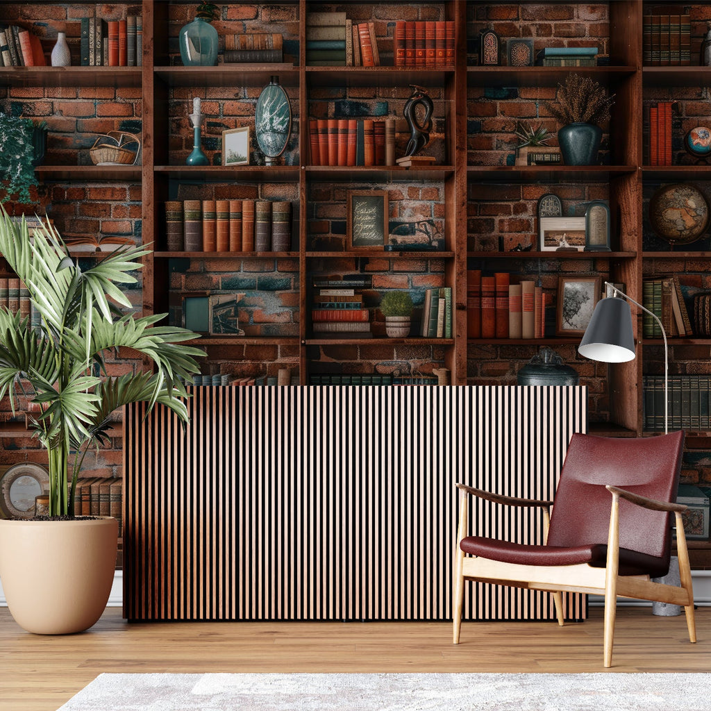 Library wall mural bringing character to cozy reading nook corner