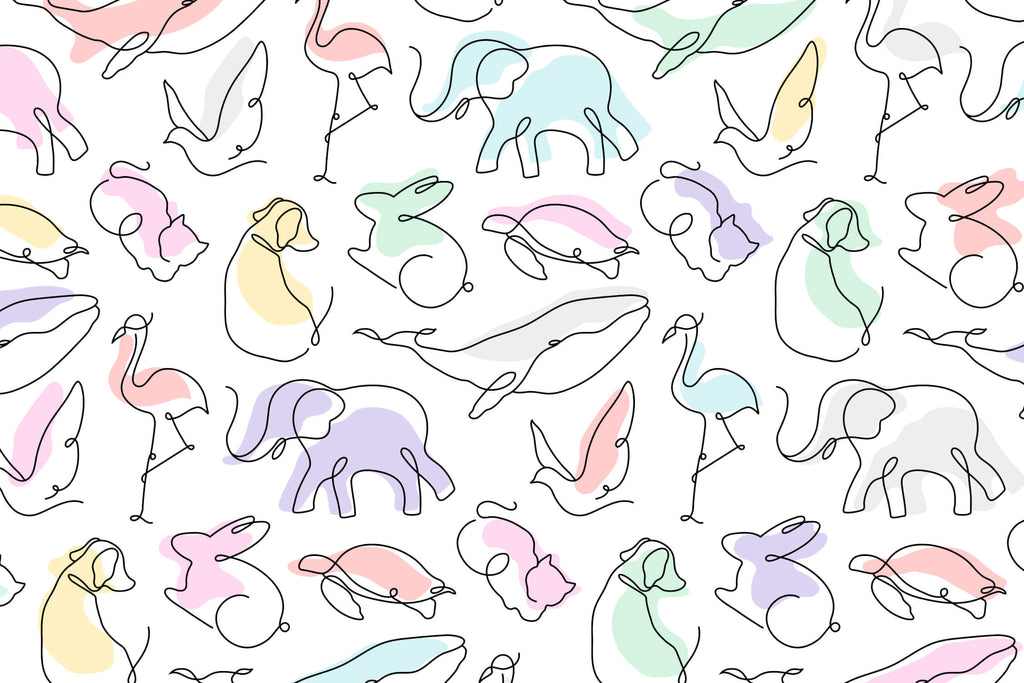 Line art animals wallpaper design file showing minimalist drawings in pastel colors