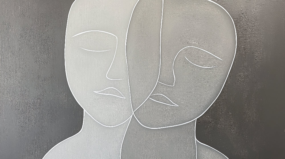 Abstract faces line art wallpaper design file showing clean white lines on grey background