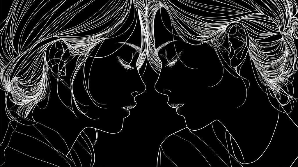 Black and white abstract line art wallpaper design file showing intricate face pattern details