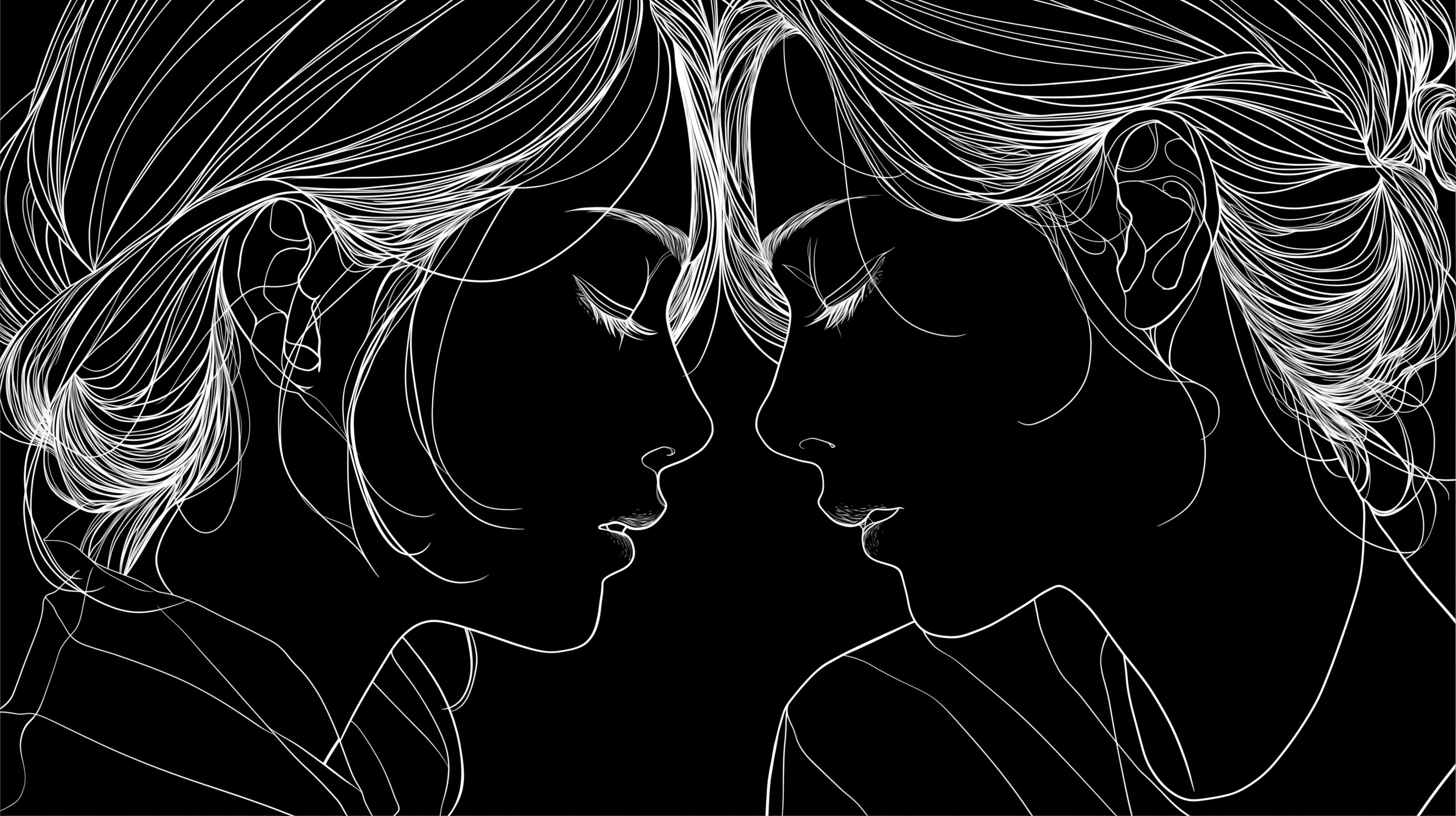 Black and white abstract line art wallpaper design file showing intricate face pattern details