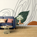 Modern Abstract Leaf Line Art Wallpaper creating a stunning focal point in a minimalist living room setting