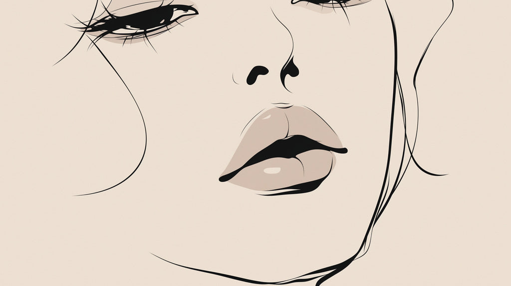 Line art face design file showing elegant black strokes on warm beige background