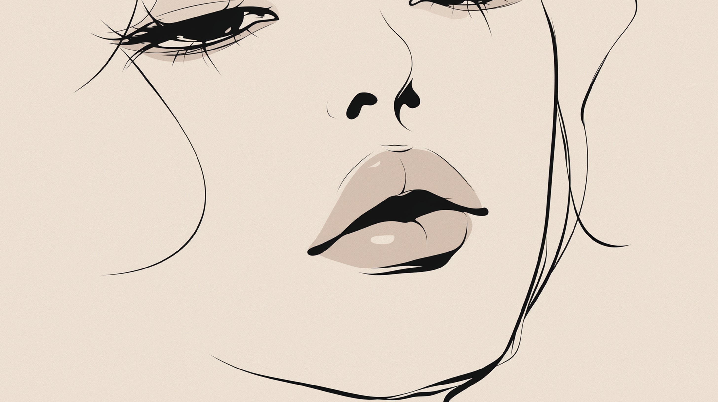 Line art face design file showing elegant black strokes on warm beige background