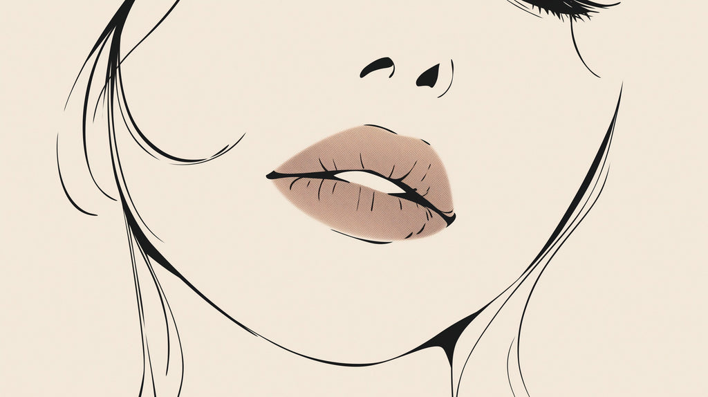 Line art lips wallpaper design file showing elegant black brushstrokes on soft beige background