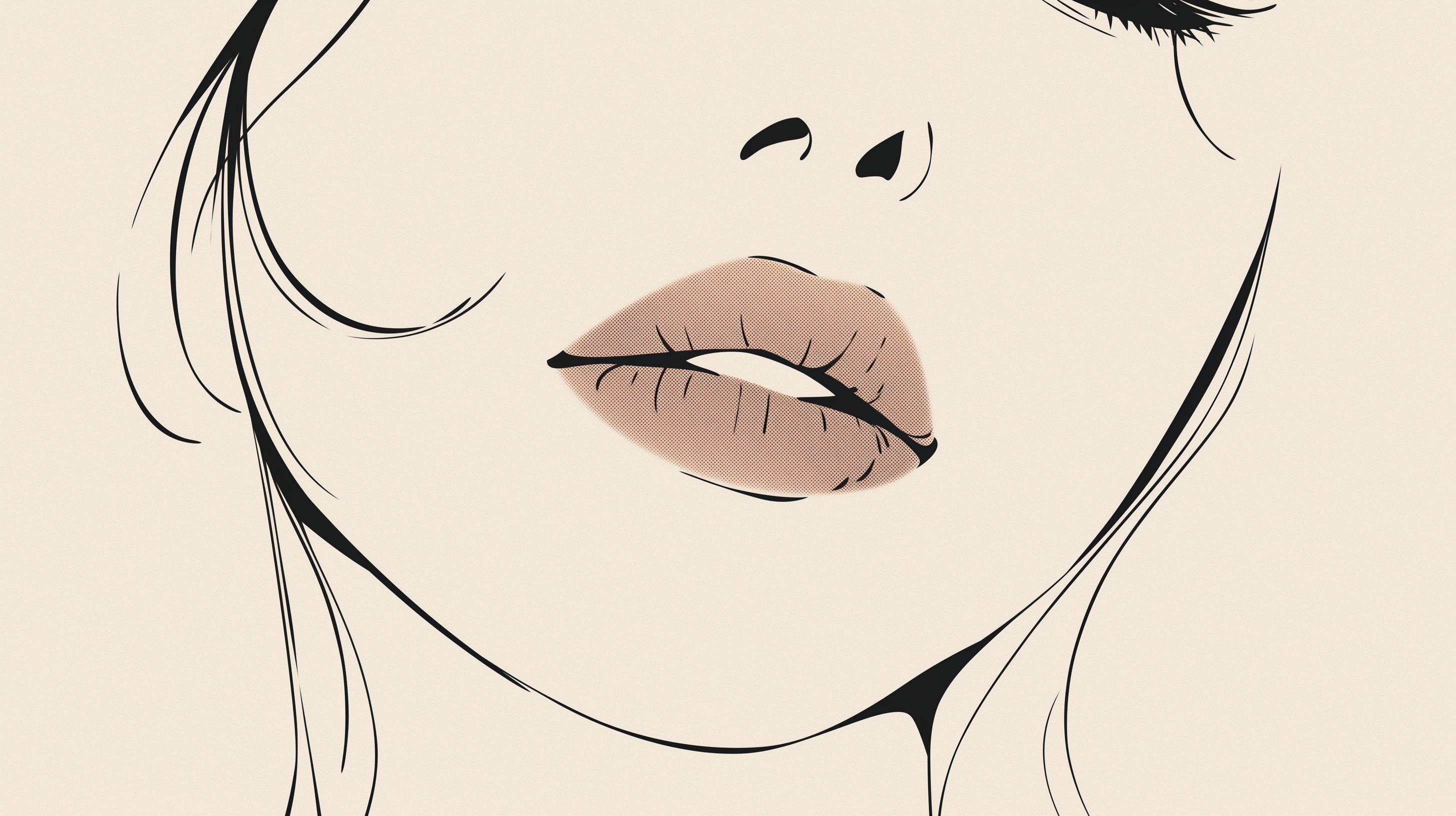 Line art lips wallpaper design file showing elegant black brushstrokes on soft beige background