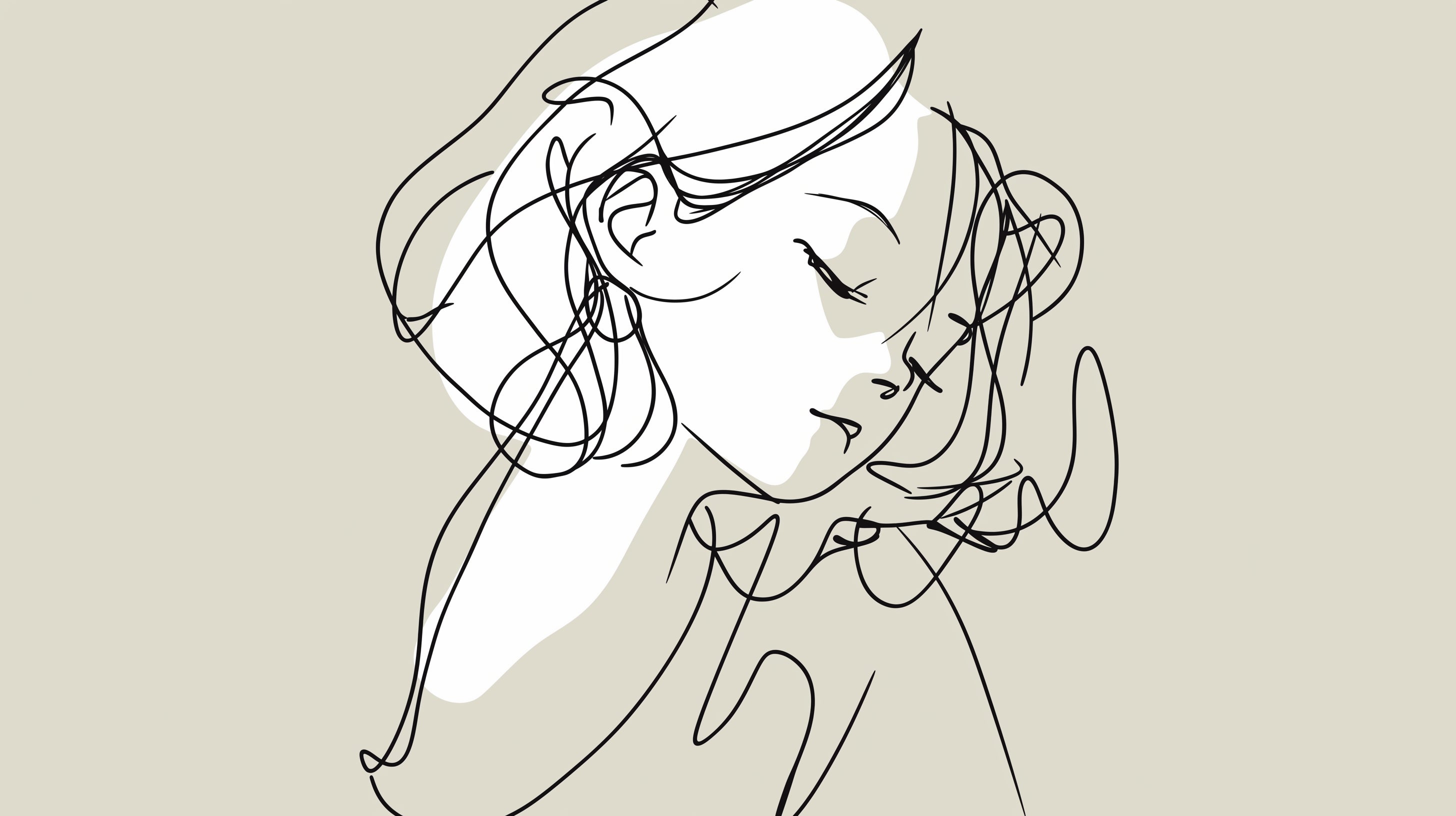 Minimalist line art portrait design file showing elegant continuous black strokes on beige background