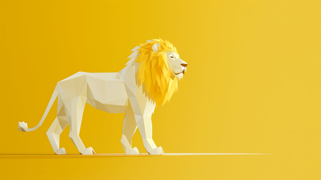 Geometric Lion Wallpaper design file showing detailed 3D polygon pattern in yellow and white