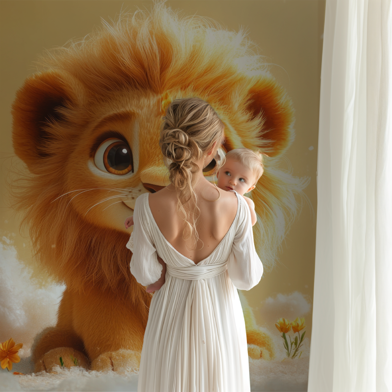 Lion Wallpaper adding charm to a baby's changing area