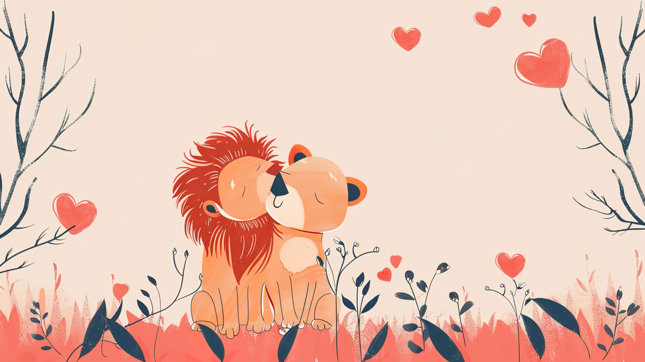 Lion couple with hearts design file showing detailed pattern and soft color palette