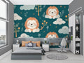 Lion safari wallpaper bringing joy to a modern nursery with teal and coral accents
