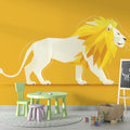 Geometric white and gold lion wallpaper creating a stunning focal point in a modern minimalist living room