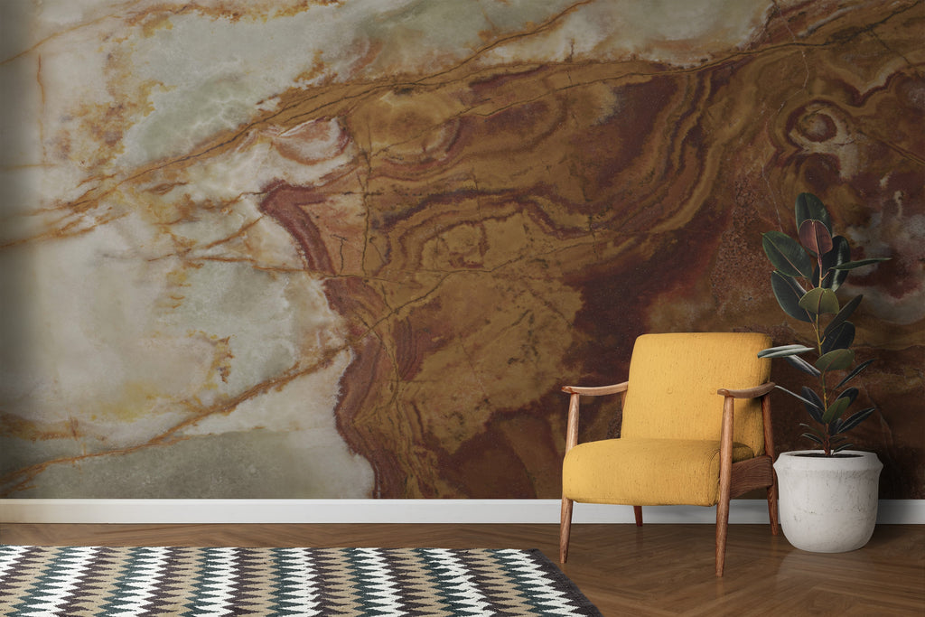 Majestic lion mural wallpaper as stunning focal point in home office with wooden desk