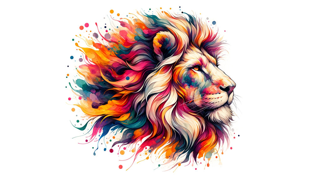 Lion watercolor wallpaper design file showing vibrant color palette and artistic details