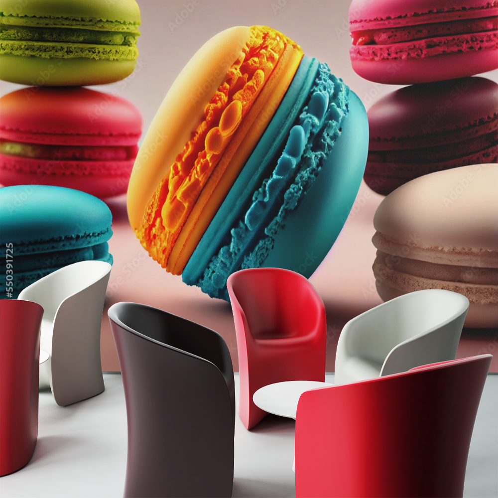 Colorful Macaron Wallpaper brightening a modern kitchen with its vibrant pastry design