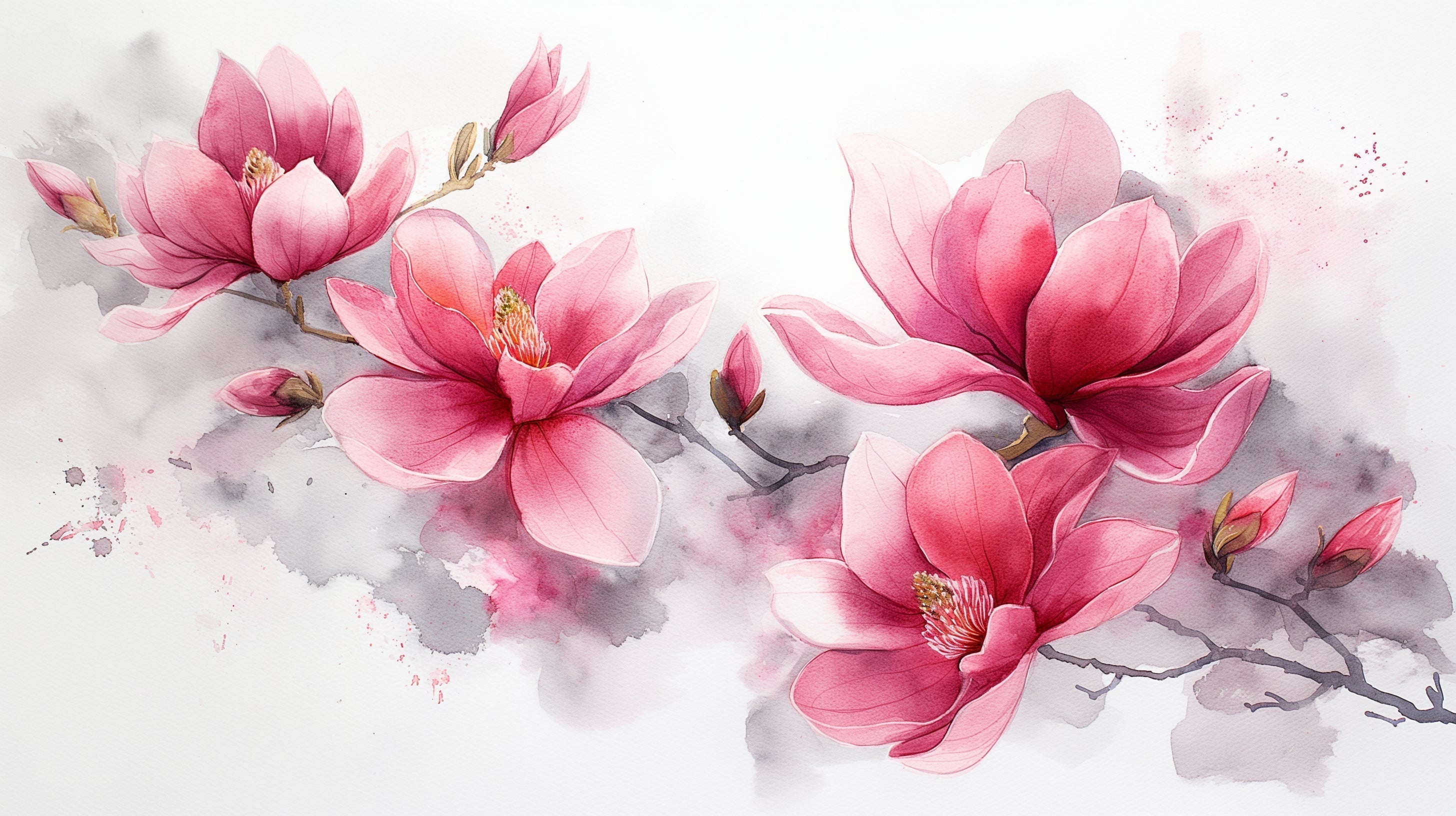 Pink magnolia watercolor wallpaper design file showing delicate flower pattern and soft color transitions