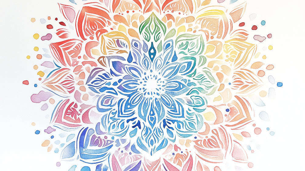 Rainbow Mandala design file showing intricate sacred geometry pattern with watercolor effects