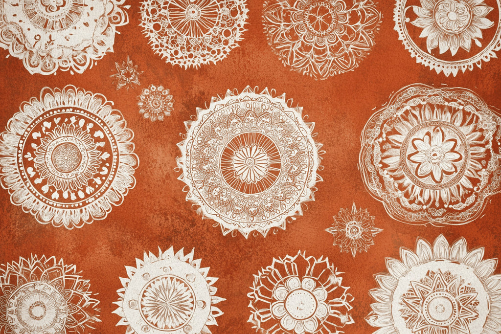 Mandala wallpaper design file showing intricate terracotta and white pattern details
